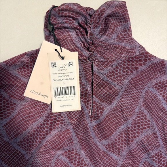Cinq Sept Calla Lily Lilac Grey Mesh Turtleneck Top Size S MSRP 195 - Picture 5 of 11